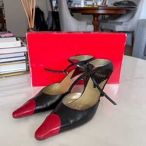 Charles Jourdan leather women's black with red toe ankle strap size 8.5